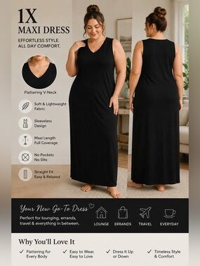 Essentials Black Sleeveless V-Neck Maxi Dress